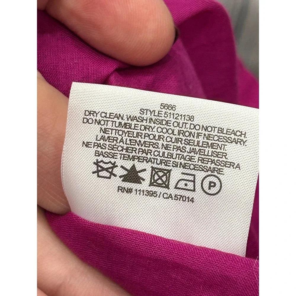 Tory Burch Button Front Shirt Sz 0 Magenta Pink Designer Preppy Roll Tab Sleeve